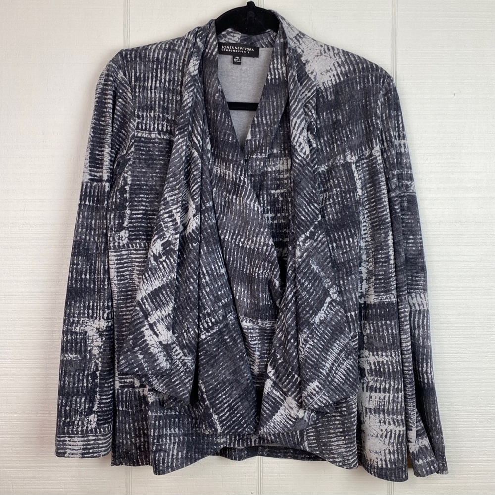 Jones New York 2 Piece Gray Patterned Wrap Tank Top & Open Cardigan Size PM